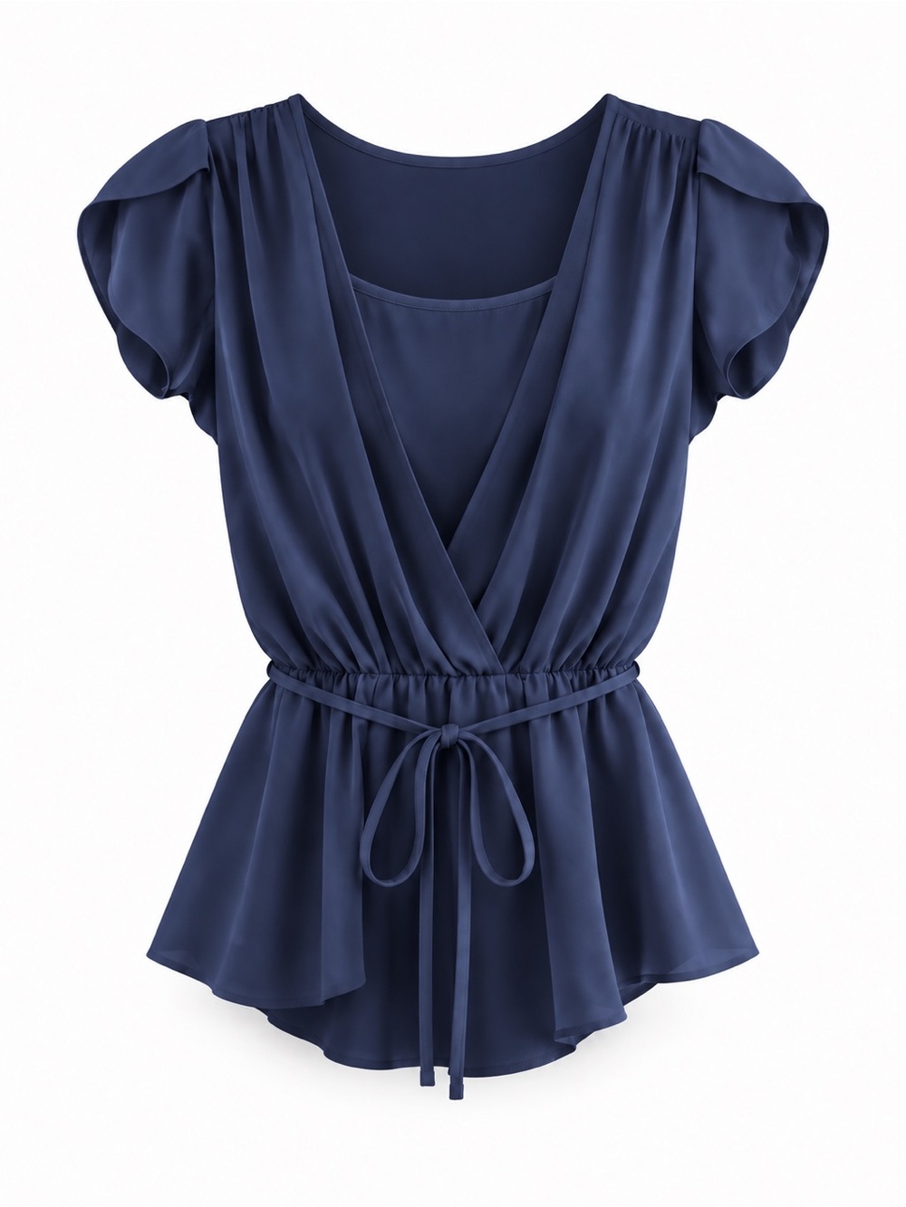 Tagline boutique navy double layer faux wrap peplum blouse